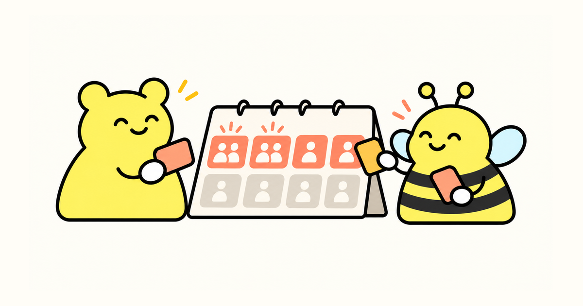 黃熊與Bee在報名座位板旁拿著卡片,板上分開同行與個人位置