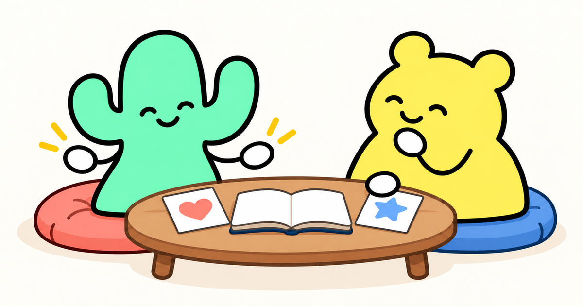 兩個原創角色與卡片及筆記本的插畫