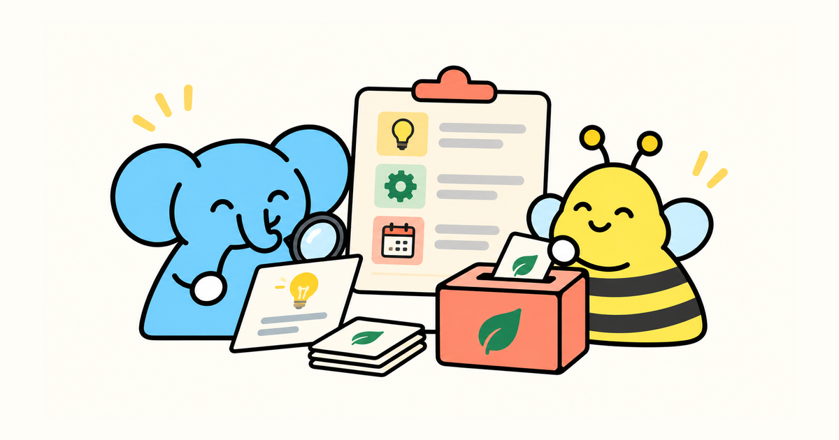 短鼻象用放大鏡查看規則條件，Bee 把申請卡放進盒內，後方列出安排與檢視日期。