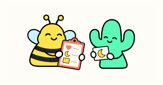 Bee 與仙人掌比對探訪安排和月亮休息卡,確認探訪是否合適及何時需要休息。